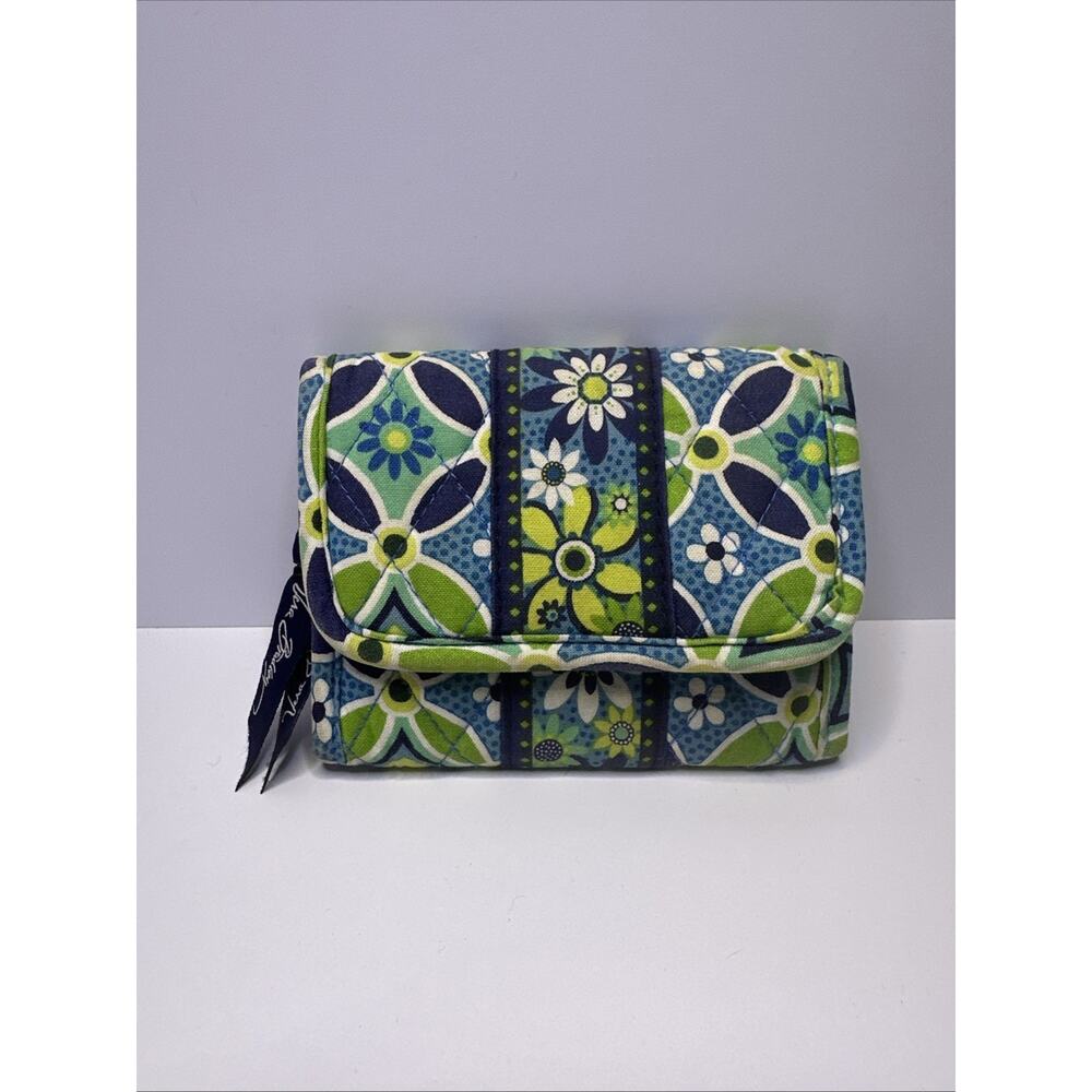 Vera Bradley Trifold Wallet Snap Closure Blue and Green Paisley